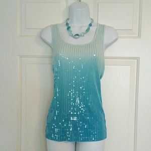 Express Ombre Blue Sequin Tank Top Sz Sm